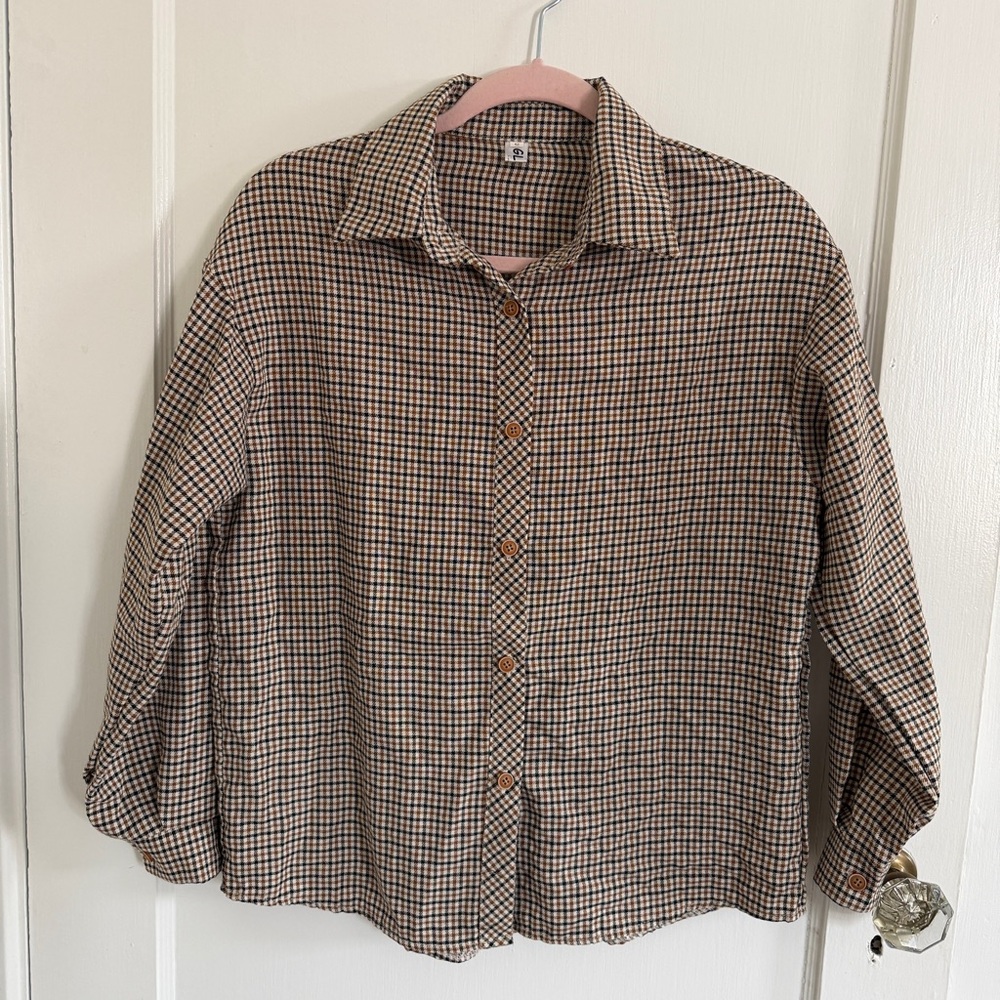 BROWN CHECKERED BUTTON DOWN SHIRT - Picture 2 of 6